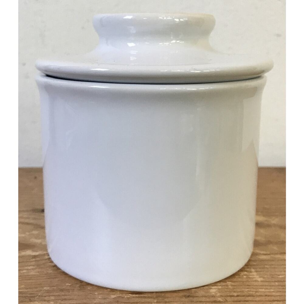 Pinzon Vintage Style White Glazed Natural Ceramic Butter Crock Keeper